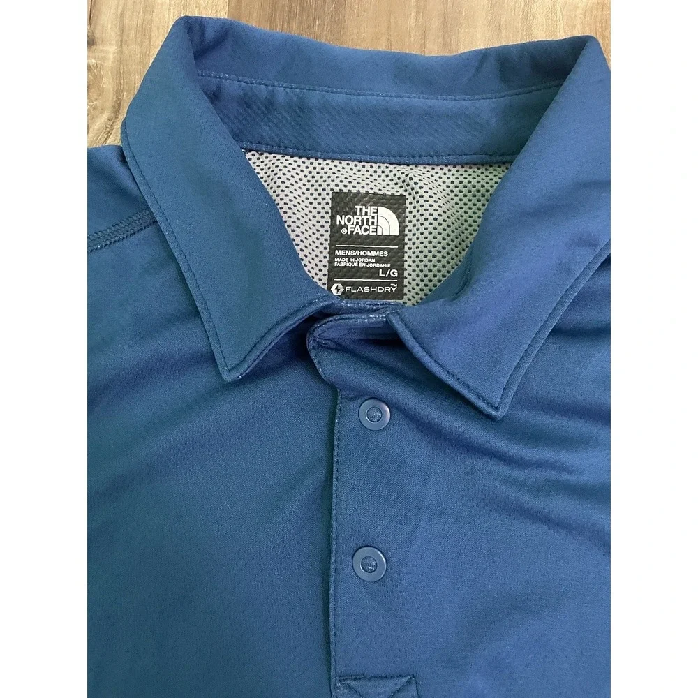 The North Face Shirt Men's Sz L Blue Polo Logo Golf Tennis Activewear Mesh Line